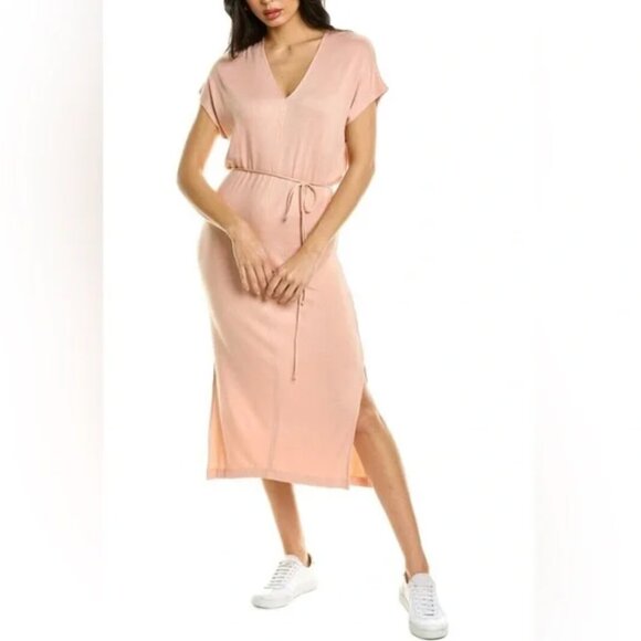 NWT Vince | Double V-Neck Popover Midi Dress Lily Blush - Size XL *Missing Belt - Picture 1 of 14